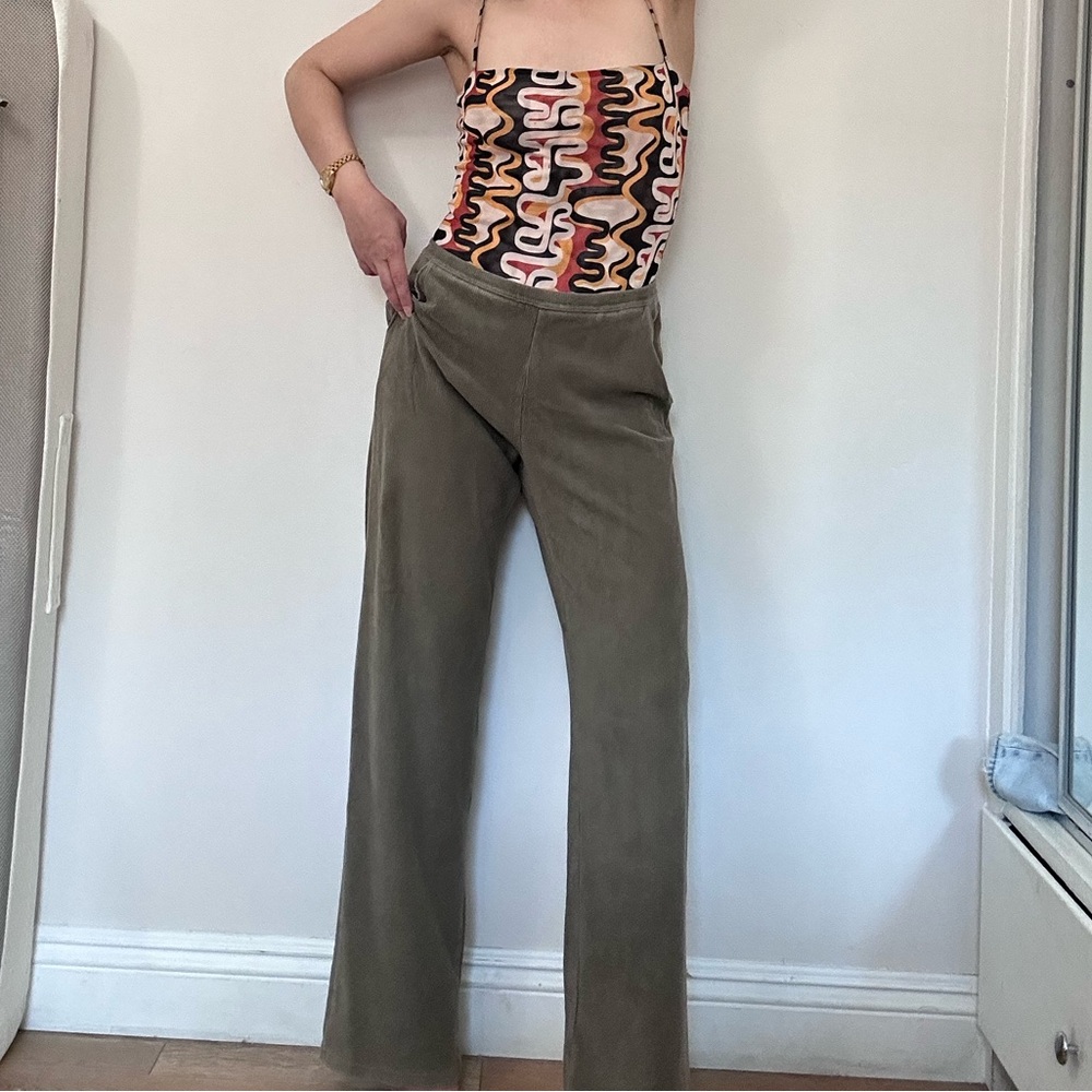 Olive Corduroy Wide-Leg Pants